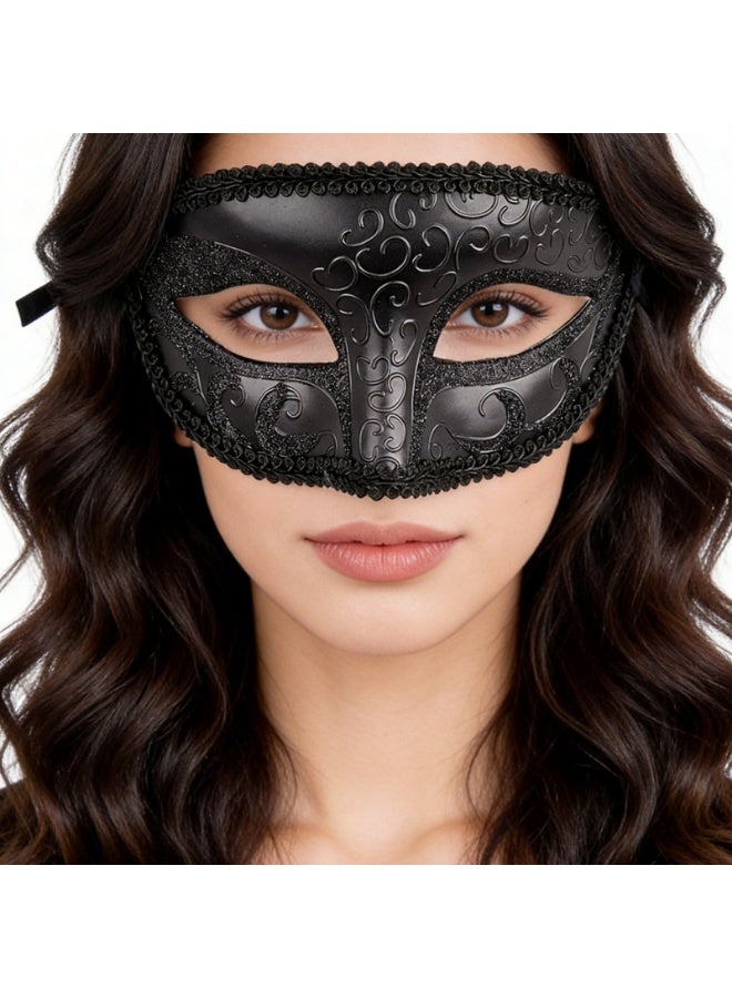 Half Face Mask Venetian Masquerade Eye Mask Black Exquisite Women Men Carnival Party Decoration,2 PCS - Image 3
